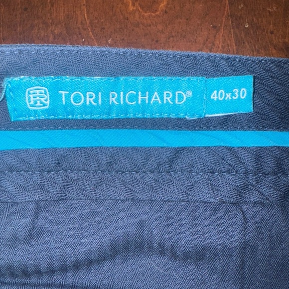 Tori Richard Mens Navy Flat Front Cotton Tencel Spandex Chino Pants 40 x 30 - Picture 7 of 9